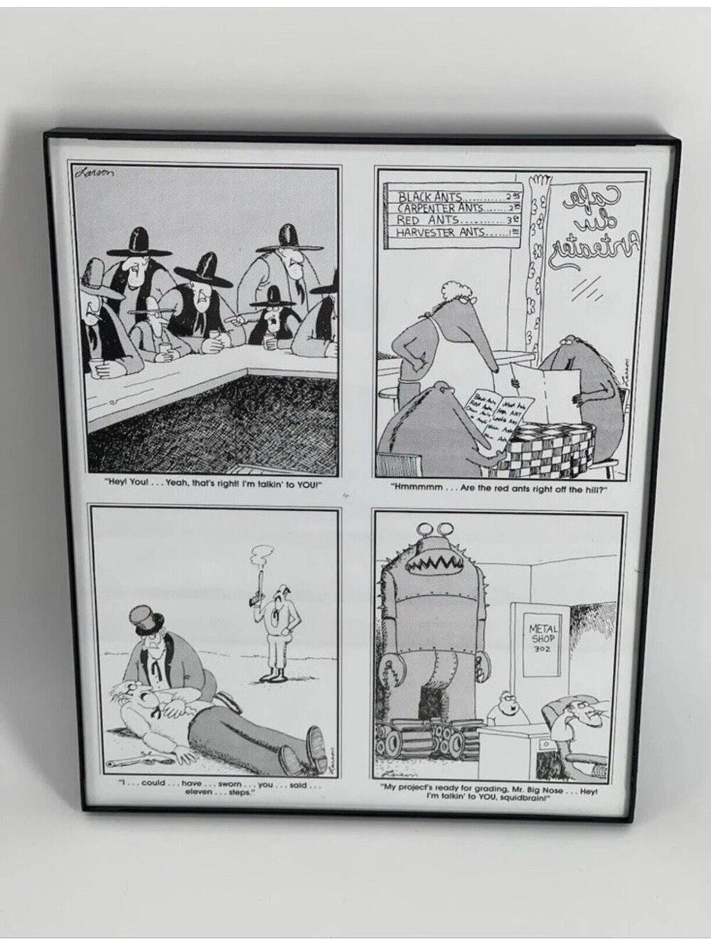 Gary Larson The Far Side Cartoon Framed 4 Panel Comic Print Humor Vintage MCS